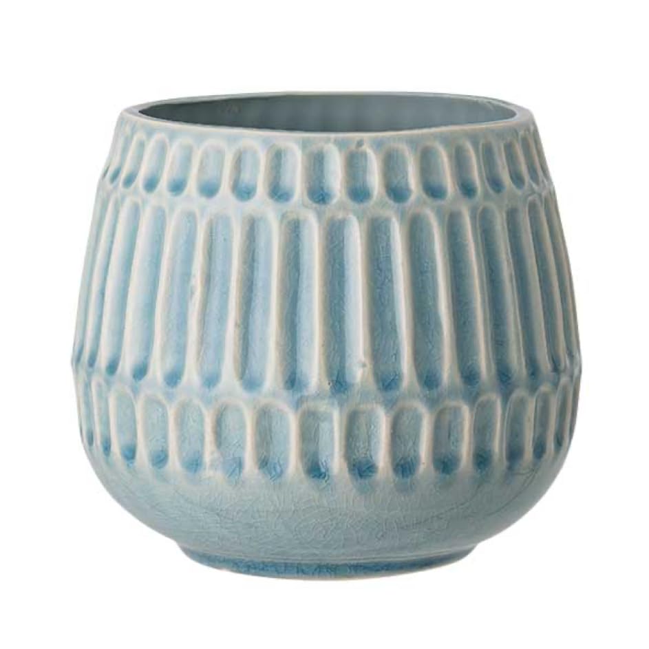 Nordring Ceramic Flower Pot Riff - colorful Planter, Pot for plants, sukkulents Size L (16,5 cm ø) Dia 6,5'', Stoneware, sky blue