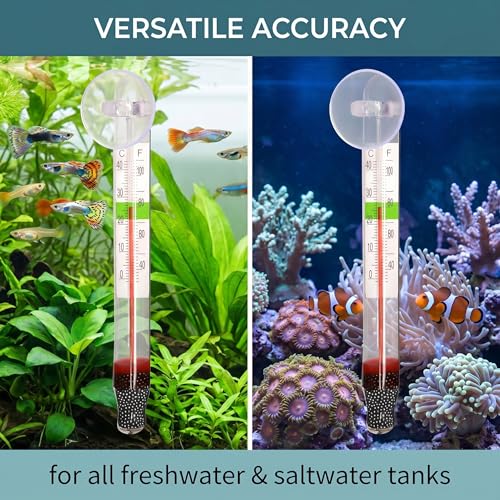 JHAZUN Set Of 3 Glass Thermometers For Aquarium - Temperature Meter With Suction Cup,Clear Reading,For Freshwater and Salt Water Fish Tanks