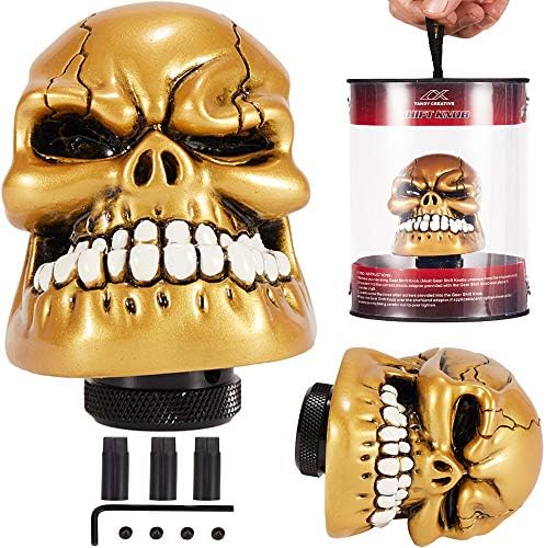 Semoss Skull Gear Shift Knob Lever Stick Short for Automatic Manual Transmission Vehicles Universal Shift Handle Head,Gold