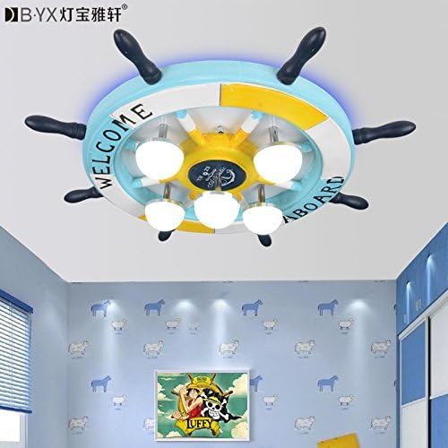 CHXDD Creative rudder Eastern Mediterranean children's room ceiling lamp with master bedroom boy cartoon lamp 17W-white light LED lamp 450450130mm