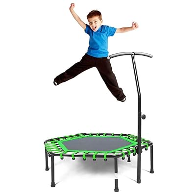 Safly Fun Fitness Trampoline Mini Trampoline for Adults/Kids with Adjustable Handle Bar, Indoor Trampoline Rebounder for Adults - Exercise Rebounder Home Trainer for Cardio Workout 40''