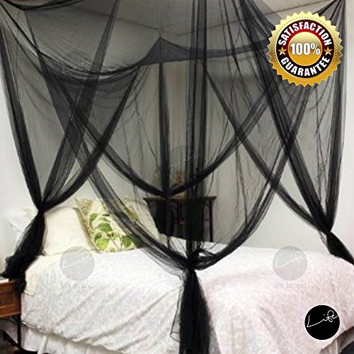Buy LIFE Four Corner Post Bed Black Canopy Mosquito Net Full Queen King Size Netting Online at