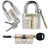 Sopoby Practice Lock Set, Transparent Training Cutaway Crystal Pin Tumbler Keyed Padlock for picking, 3-pack Common Locks for Locksmith Beginner