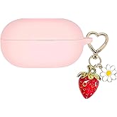 AGAOSH for Beats Solo Buds Case Cover with Cute Strawberry Charm Heart Keychain, Soft Silicone Protective Case Daisy Key Chains for New Beats Solo Charging Case Earbuds for Women Men Pink
