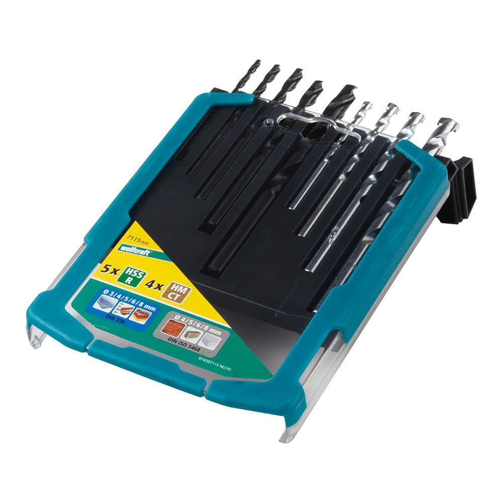 wolfcraft Drill Bit Set 9 Pcs. for Metal/Stone I 7115000 I for Drilling into Metal and Stone