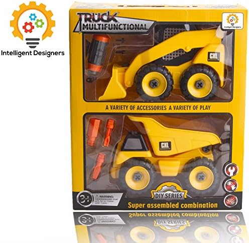 The Best Take-A-Part Construction Vehicle Set - Dump Truck and Skid Steer - A Unique and Special Gift - Fun Yet Challenging DIY Toy - Build Lasting Memories - 100% Guaranteed - Ages 3+ Years