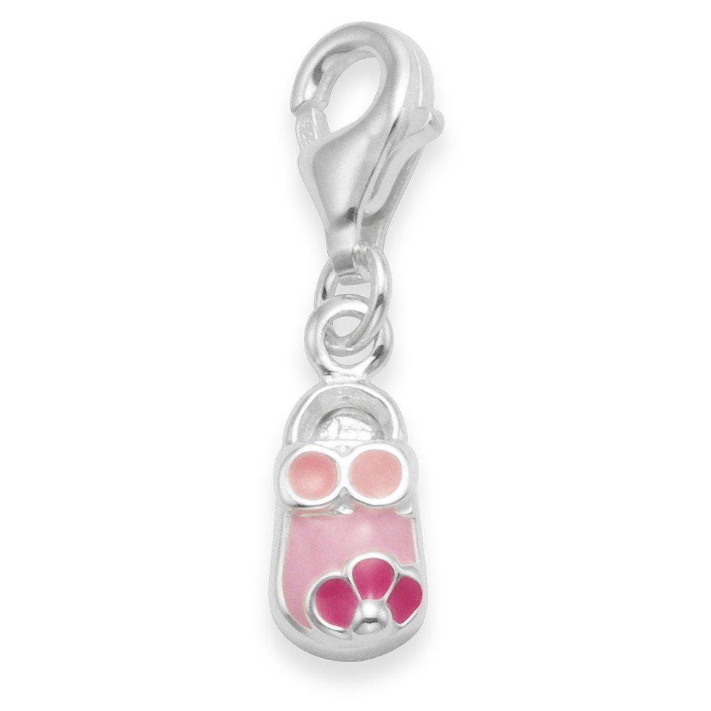 CLEARANCE PRICE Heather Needham Pink clip-on Charm. Sterling silver and pink enamel baby's shoe clasp charm: 9mm (22mm including fittings) x 5mm Gift boxed. 9951PK