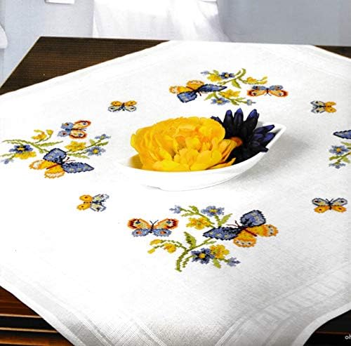 Printed Stamped Cross Stitch Table Runner Kit for Embroidery (Butterflies 6927)