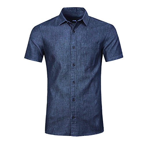 Mens Casual Western Short Sleeve Denim Shirts Slim Fit Button