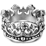 INBLUE Men's Stainless Steel Ring Band Silver Tone Black Royal King Crown Knight Fleur De Lis Cross
