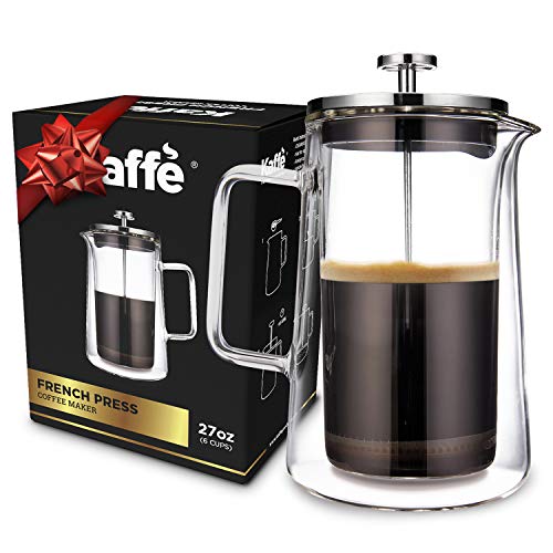 KF1010 French Press Coffee Maker by Kaffe. (27oz / 0.8L) 6-cup Double-Wall Borosilicate Glass