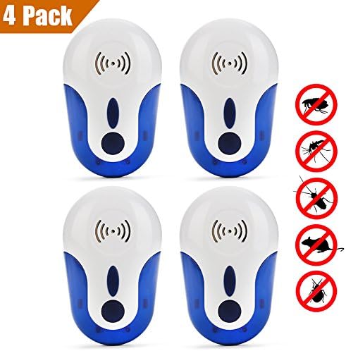 [UPGRADED 2018] Pest Control Ultrasonic Repeller Electronic Plug - In Repeller for Insect-Repels Mice,Roaches,Spiders,Other Insects,Non-toxic Environment-friendly, Humans & Pets Safe （4 Packs）