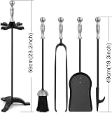 Amagabeli 5 Pc Wrought Iron Fireside Tool Set with Stand - Poker, Brush, view 4