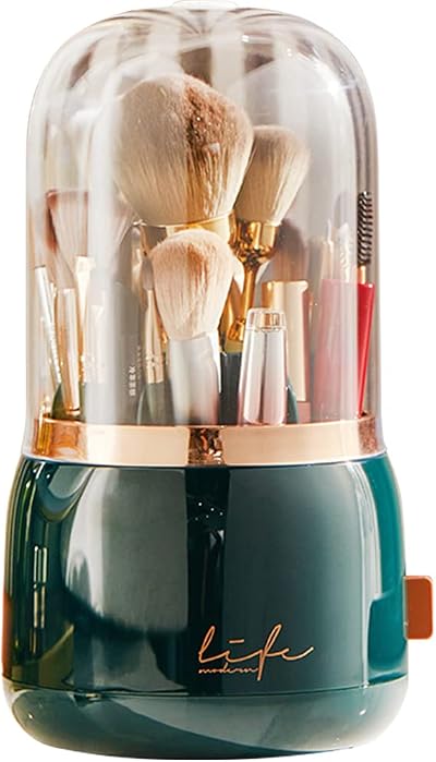 Bingobang Makeup Organiser 360 Rotating with Dustproof Lid Dark Green