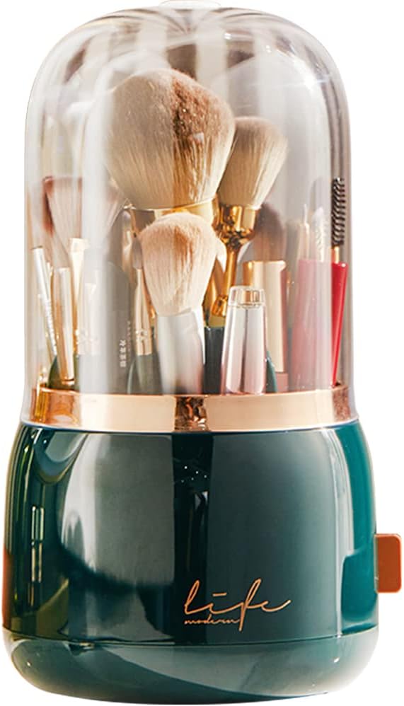 Bingobang Makeup Organiser 360 Rotating with Dustproof Lid Dark Green