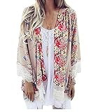 Jevole Womens Loose Chiffon Blouse Tops Floral Print Kimono Cardigan(X-Large)