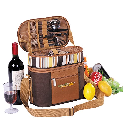 FORBEST Picnic Baskets Tote for 2 Person with Insulation Layer Suitable for Picnic,Outdoor Activities(Coffee)