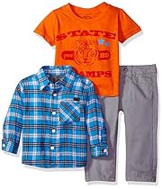 Lee Baby Boys' State Champs Flannel Shirt 3 Piece Pant Set, Sleet, 18 Months