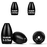 Tungsten Flipping Weights, Size Engraved Worm Sinkers for Bass Fishing | 1/16-2-1/4oz, 1-12 Pack Insert-Free Bullet Fishing Weights for Texas &amp; Carolina Rig, Flipping, Pitching, Punching