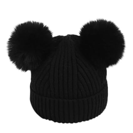 Longra Kleinkind Kinder Jungen Mädchen Winter Strickmütze mit Doppelt Bommel Neugeborenes Baggy Warm Crochet Wintermütze Woll