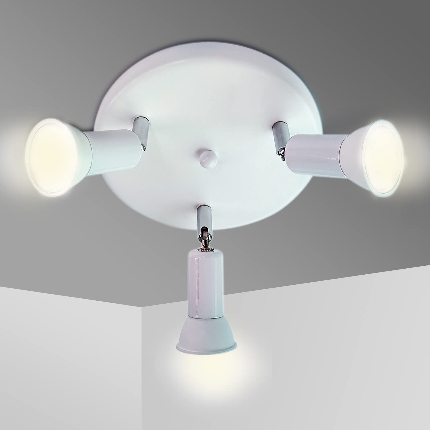Sweier Ceiling Spotlights Adjustable Arm, 5W GU10 Kitchen Lights Ceiling 3 Way Warm White 3000K