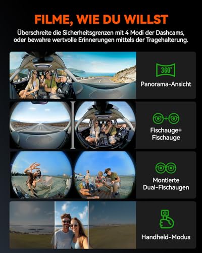VANTRUE E360 ACE 5.2K Panorama + 1944P Dashcam with Dual STARVIS 2 HDR Night Vision, 3 Channel 360° Dash Cam with Portable Carrying Stand, Voice Controlled Car Camera, App