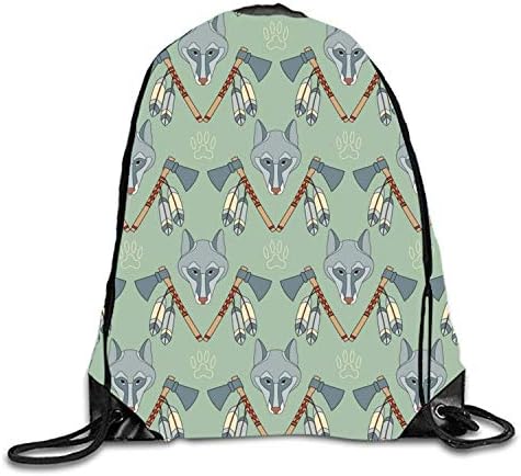 uykjuykj Checker Chess Sackpack Drawstring Backpack Waterproof Gymsack Daypack For Men Women Native Wolves6 Lightweight Unique 17x14 IN