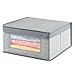mDesign Soft Stackable Fabric Closet Storage Organizer Holder Box - Clear Window, Attached Lid, for Child/Kids Room, Nursery - Textured Print - Small, 2 Pack - Gray