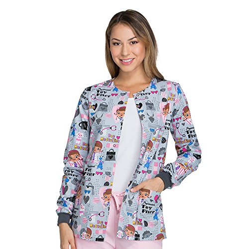 Tooniforms By Cherokee Women's Snap Front Toy Fixer Print Want