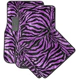 OxGord 4pc Set of Zebra Print Auto Floor Mats - Velour Animal Fur Vehicle Carpets - Universal Fit for Cars, Truck, SUV, or Van, Front & Rear, Driver Passenger Seat Purple