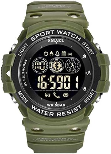 Juya Mens Digital Sports Watch Outdoor Wrist Fitness Tracker Waterproof Military Pedometer Calorie Counter Multifunction Bluetooth Smart Watch Long Standby time Compare with iOS&Android (Army Green)