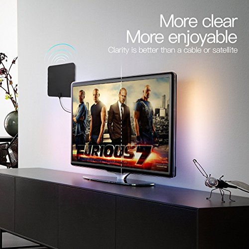 TV Antenna, [2019 Newest] Indoor Digital HDTV Amplified Antennas Freeview 4K 1080P HD VHF UHF for Local Channels 50-80 Miles Range with Amplifier Signal Amplifier Support All TV's-16.4ft/5M Coax Cable - Thumbnail 5