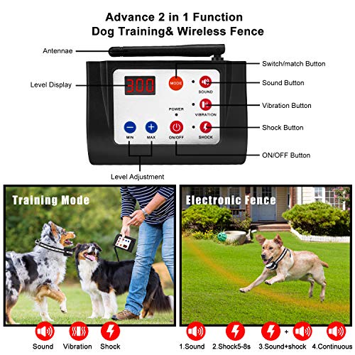 Beinhome Upgraded 2 in 1 Dog Training Collar Sound Vibration & Static Shock Collar & Outdoor Wireless Dog Fence Pet Containment System Kit