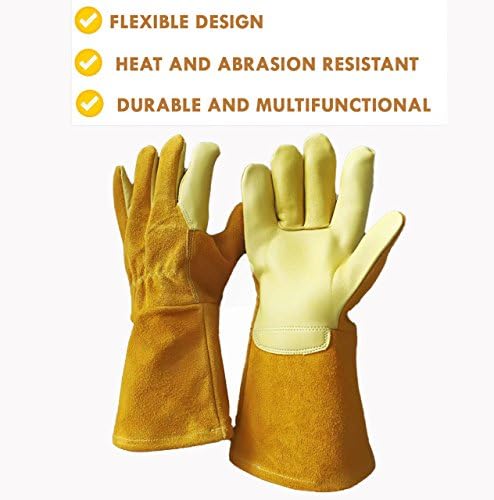 Leather gloves multipurpose, for handling animals, pets, dogs, cats, birds, use in gardening, construction, welding, ovens and grills.