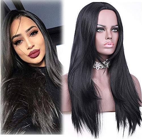 Grillze Hairs Synthetic Long Full Wig Straight Wavy Black Hair