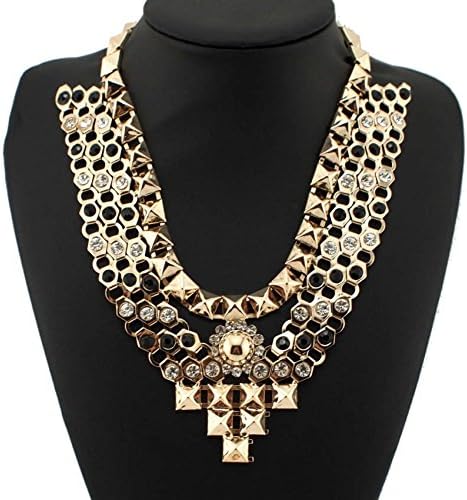 GDSTAR Boho Style Rhinestones Honeycomb Metal Chains Statement Chokers Necklaces Party Jewelry