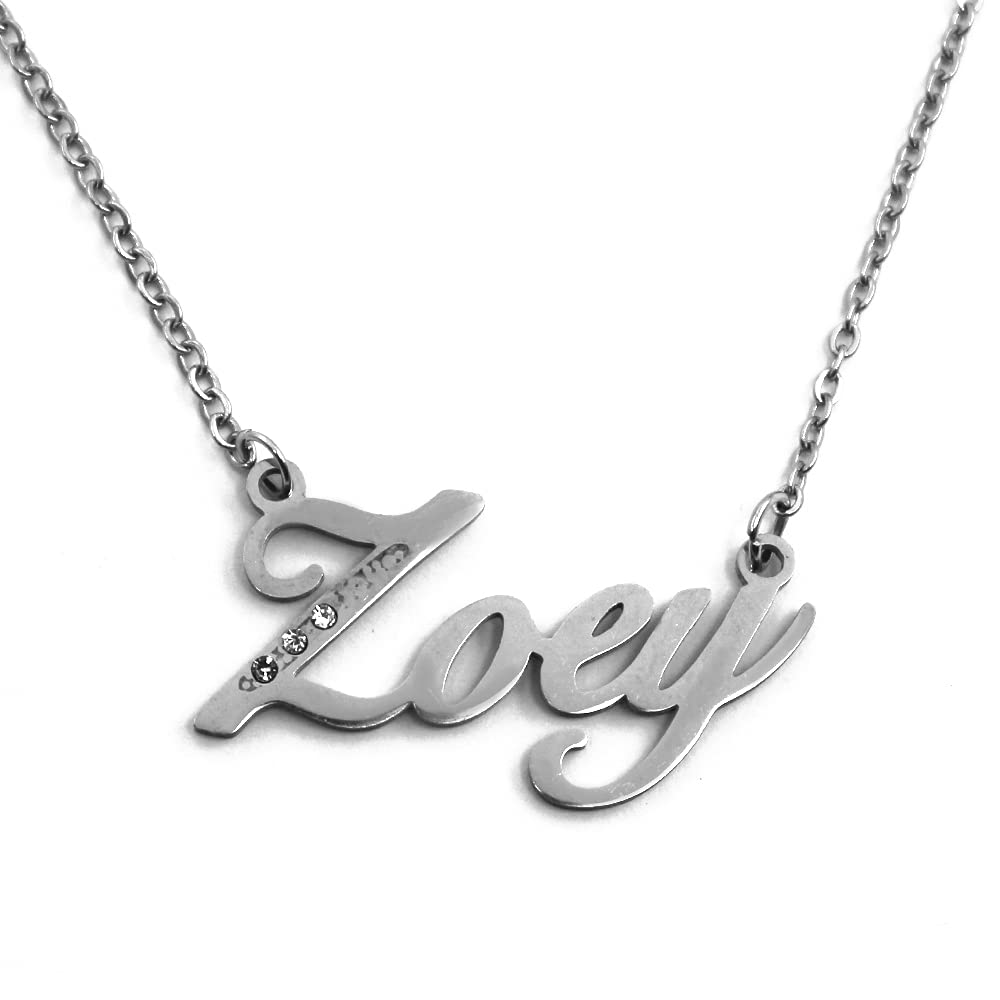 Kigu Name Necklace Zoey - Silver Tone - Custom Name Necklace - Personalised Jewellery for Ladies- Customised Jewellery for Girls- Custom Pendant Zoey