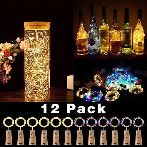 Moredig Wine Bottle Lights with Cork, 12 Pack 20 LED Cork Shaped Battery Operated Fairy String Lights for Party, Wine Decor, DIY, Halloween, Christmas - Multicolor Combination