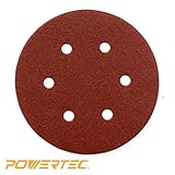 POWERTEC 45208 A/O Hook and Loop 6 Hole Disc, 6-Inch, 80 Grit, 25 PK