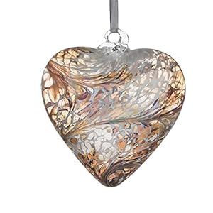 Opknoping mond geblazen glas hart goud met iriserende afwerking