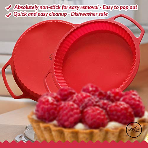 Nonstick Tart Pan - 10 Inch Silicone Pie Pan - Rust/Stain Proof Round Quiche Pans (vs Aluminum Metal Tart Pans With Removable Bottom) - Patented Metal Reinforced Handles - Easy To Release Tart Pans - Thumbnail 6