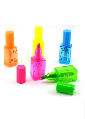 Trendy Tap Fancy Neon Colour Nail Polish Text Highlighter for School Office Stationery - Pack of 3