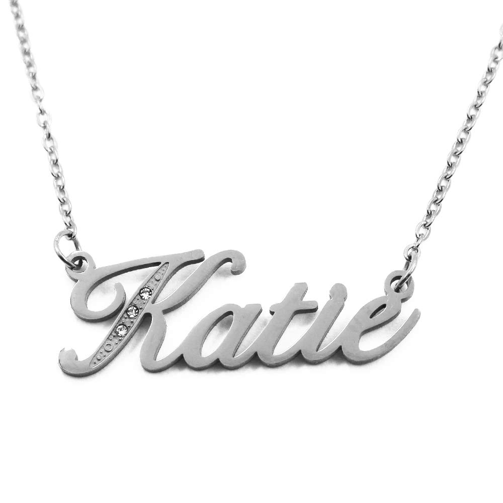 Kaite Italic Personalised Name Necklace With Cubic Zirconia Silver Tone , Custom Dainty Name Pendants, Jewellery for Ladies, Girlfriend, Mother, Sister, Friends