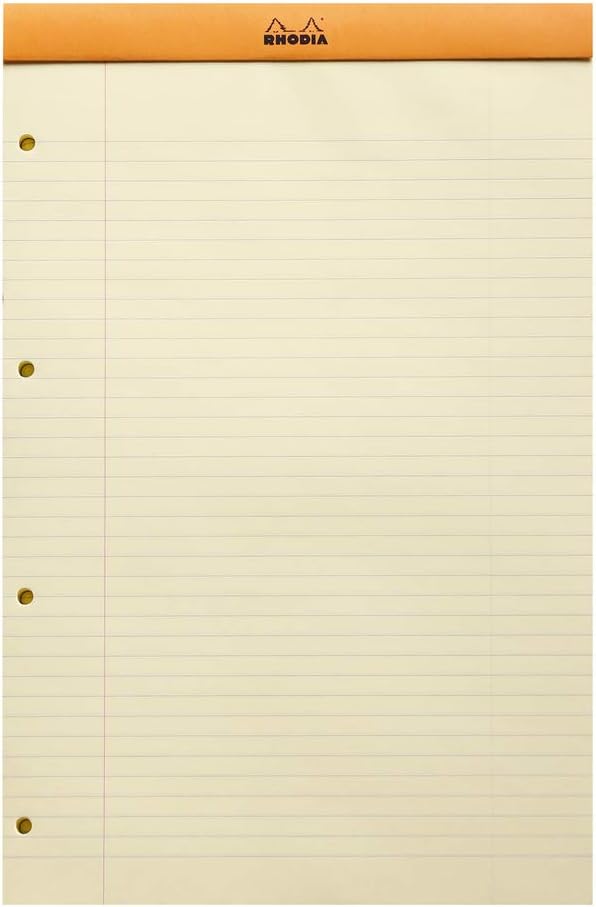 RHODIA 119660C, Stapled Notepad N°119 Orange, A4+, Ruled, 80 Detachable Sheets Perf. 4 Holes, Clairefontaine Yellow 80G Paper - Image 3