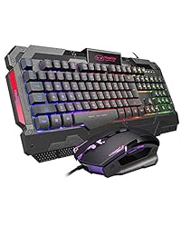 GK806 - Juego de teclado y ratón con retroiluminación LED para videojuegos, ratón G7 y teclado 104 teclas, color negro
