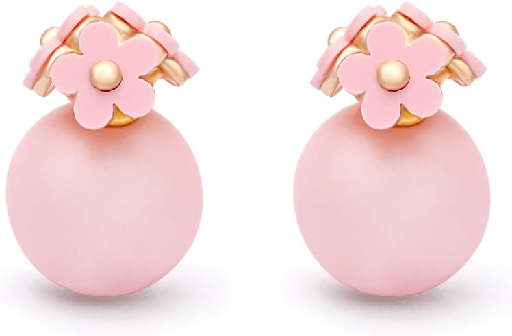 NOUMANDA Double Sided Pearl Flower Sweet Style Statement Fashion Earring for Women