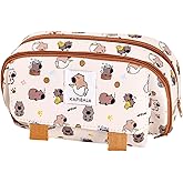 HUTIP Pencil Pouch, Capybara Large Pencil Case Pouch for School Teen Girls Boys, 4-Layer Zipper Kids School Big Cute Pencil Pouch, Kawaii Beige