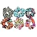 6Pcs Flower Satin Scrunchies, Women's Hair Scrunchies Hair Bow Scrunchy Ponytail Holder-HT001A