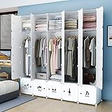 KOUSI Portable Wardrobe Closet for Bedroom Clothes Armoire Dresser Multi-Use Cube Storage Organizer, White, 10 Cubes &5 Hanging Sections