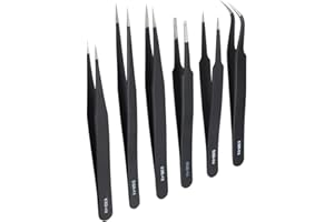 ABAJI 6PCS Precision Tweezers Set Fine Tip Anti-Static Curved of Tweezers ESD Electronics Laboratory Work Jewelry-Making Craft, Soldering Multiple Usage
